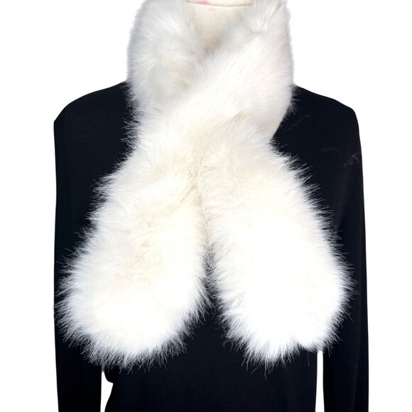 2/$30 White Faux Mink Fur Winter Scarf With Loop Closure & Soft Knit Lining - Picture 3 of 6